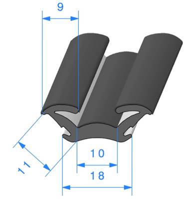 Profil REF 586 Coulisse Floquée-EPDM Noir 65 Shores A+/-5