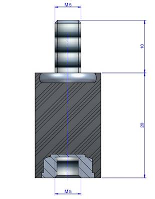 Plot Cylindrique Type Mâle/Femelle Ø12.5 x 20 mm - vis M5 - 55 Shore