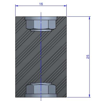 Plot Cylindrique Type Femelle/Femelle Ø16 x 25 mm -Pas de vis M5 - 55 Shore