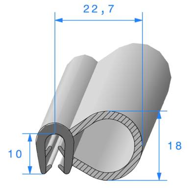 Profil REF 559 -Pince + Bourrelet mousse-EPDM Noir -95 Shores A+/-5