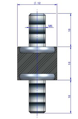 Plot Cylindrique Type Mâle/Mâle Ø12.5 x 10 mm - vis M5 - 55 Shore