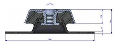 Support Marin moyen 184x50mm-M16 -55 Shore - Charge maxi 220 kg