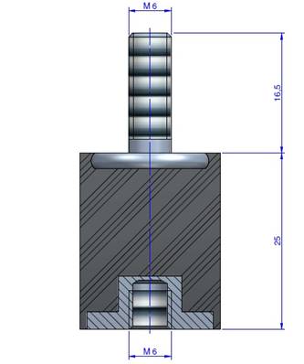 Plot Cylindrique Type Mâle/Femelle Ø20 x 25 mm - vis M6 - 55 Shore