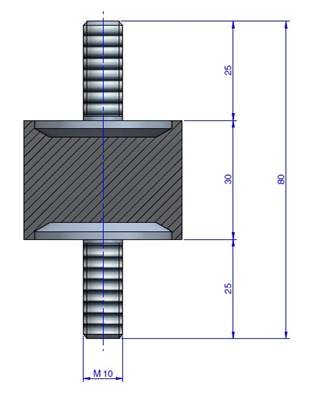 Plot Cylindrique Type Mâle/Mâle Ø40 x 30 mm - vis M10 - 55 Shore