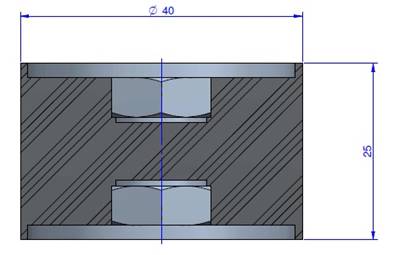 Plot Cylindrique Type Femelle/Femelle Ø40 x 25 mm -Pas de vis M8 - 55 Shore