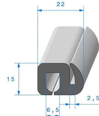 Profil REF 256 - Joint pour Glaces et Pare-brise - EPDM noir 65 Shores A+/-5