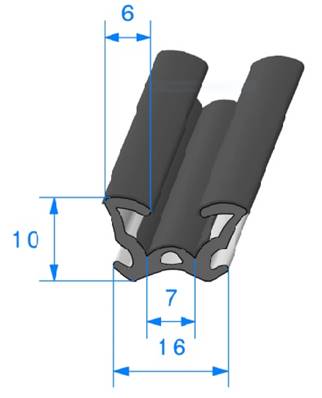 Profil REF 699 Coulisse Floquée-EPDM Noir 65 Shores A+/-5