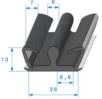 Profil REF 807 Coulisse Floquée-EPDM Noir 65 Shores A+/-5