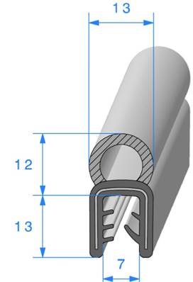 Profil REF 540 -Pince Armé+Bourrelet mousse-EPDM Noir -70 Shores A+/-5