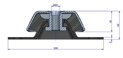 Support Marin Grand 228x68mm-M20 -55 Shore - Charge maxi 525 kg