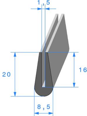 Profil REF 468- joint en U - EPDM Noir -70 Shores A+/-5