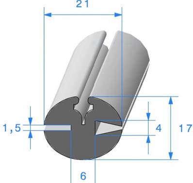 Profil REF 596- Joint pour Glaces et Pare-brise - EPDM noir 70 Shores A+/-5