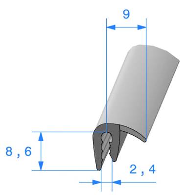 Profil REF 553 -Pince+Lèvre en mousse-EPDM Noir -70 Shores A+/-5