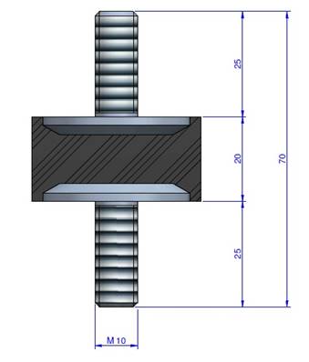 Plot Cylindrique Type Mâle/Mâle Ø40 x 20 mm - vis M10 - 55 Shore