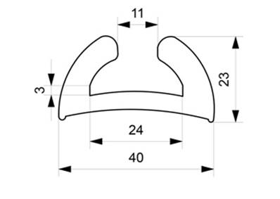 Profile REF ACF00393B-Liston Largeur 40 mm-EPDM Blanc -70 Shores A+/-5