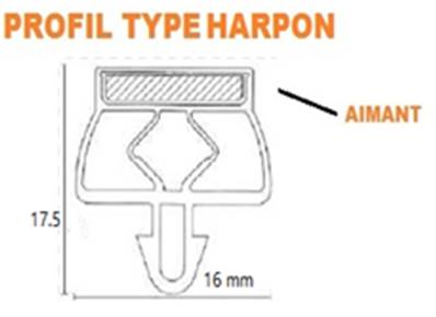 Profile ref JR10G joint de Réfrigérateur Harpon Avec Aimant - Gris -