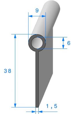 Profil REF 225 - joint en P - EPDM Noir -70 Shores A+/-5