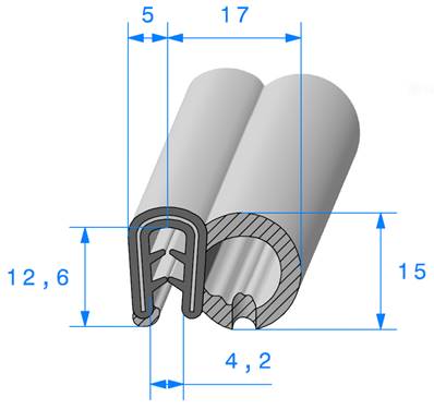 PROFIL REF 784 - EPDM 75 SH A ±5 - NOIR - ACCROCHAGE 1.5 A 3.5 MM