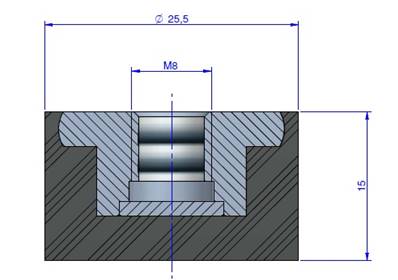 Butée Simple Type Femelle Ø25.5X 15 mm -Pas de Vis M8 - 55 Shore