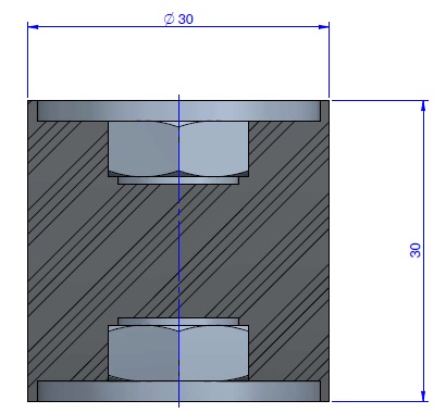 Plot Cylindrique Type Femelle/Femelle Ø30 x 30 mm -Pas de vis M8 - 55 Shore