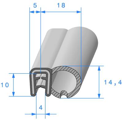 Profil REF 376/1 -Pince Armé+Bourrelet mousse-EPDM Noir -70 Shores A+/-5