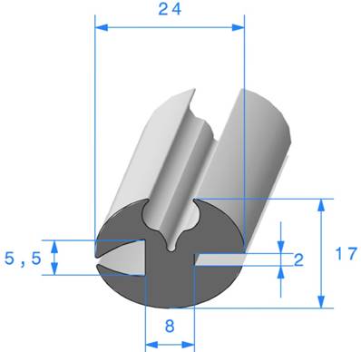 Profil REF 551- Joint pour Glaces et Pare-brise - EPDM noir 70 Shores A+/-5