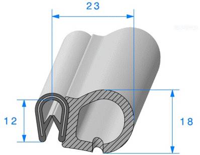 Profil REF 723 -Pince Armé+Bourrelet mousse-EPDM Noir -75 Shores A+/-5