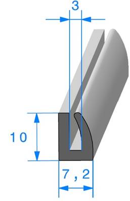 Profil REF 250 - joint en U - EPDM Noir -70 Shores A+/-5