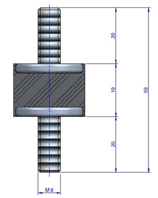 Plot Cylindrique Type Mâle/Mâle Ø25.5 x 19 mm - vis M8 - 55 Shore