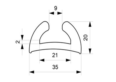 Profile REF ACF00392B-Liston Largeur 35 mm-EPDM Blanc -70 Shores A+/-5